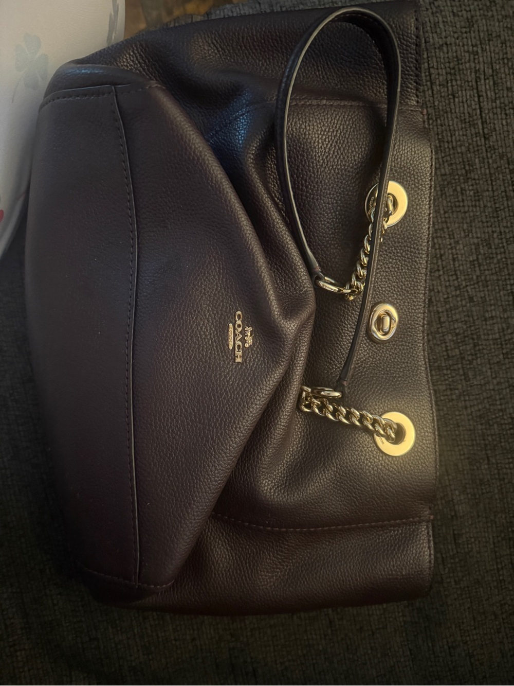 Coach Shoulder Bag in Dark Brown with Gold Hardware